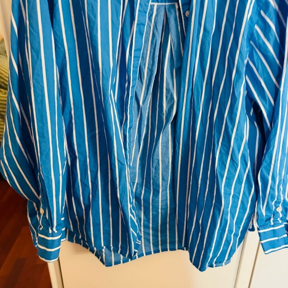 Aerie Good Day Cover Up Button Down Poplin Shirt - Blue & White Striped - Picture 6 of 7